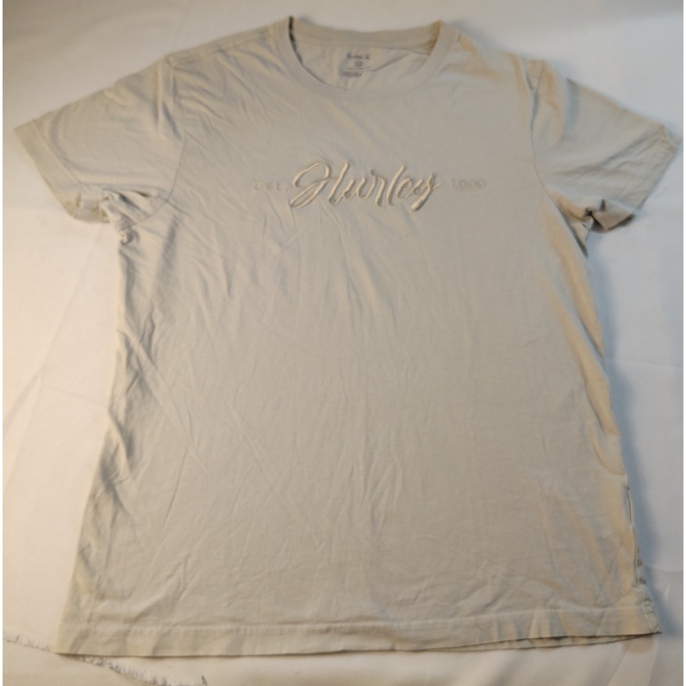 Hurley Mens Script Logo Embroidered T-Shirt Tan Beige Short Sleeve M Surf Skate